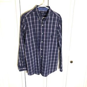 CHAPS Men's L/G Purple Blue Plaid Button-Up Shirt Stretch Easy Care Long Sleeve
